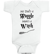 Load image into Gallery viewer, Me Dad's A Mug Mum's A Witch Funny Baby Cute Wizard Bodysuit