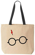 Wizard Glasses Bolt Reusable Wizard School Canvas Tote Bag (Black Handle)