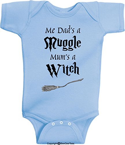 Me Dad's A Mug Mum's A Witch Funny Baby Cute Wizard Bodysuit