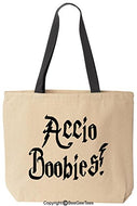 Accio Boobies Wizard Reusable Canvas Funny Tote Bag (Black Handle)